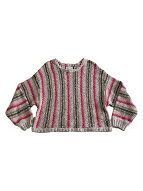 Billabong Cotton Striped Sweater Womens L Multi Cropped Boho Hippie Beach Boxy